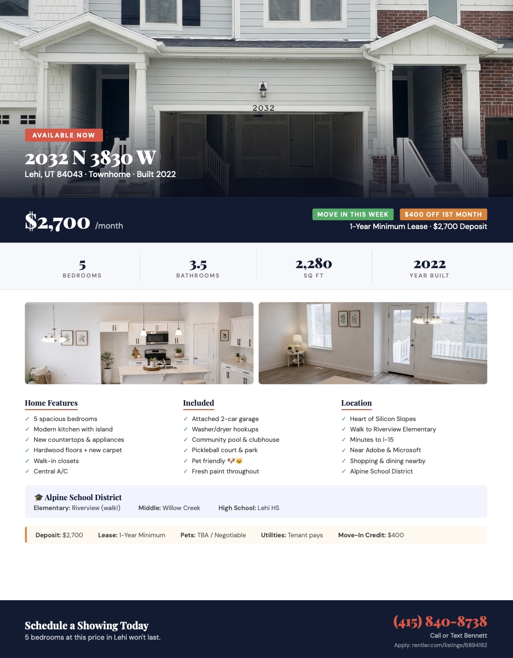 Lehi Townhome: 2032 N 3830 W